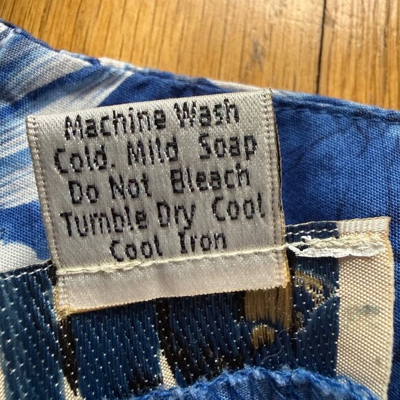 Vintage Hawaiian KY's Hawaii Size L Blue White Hibiscus Floral Ruffle Midi Dress - Picture 8 of 16